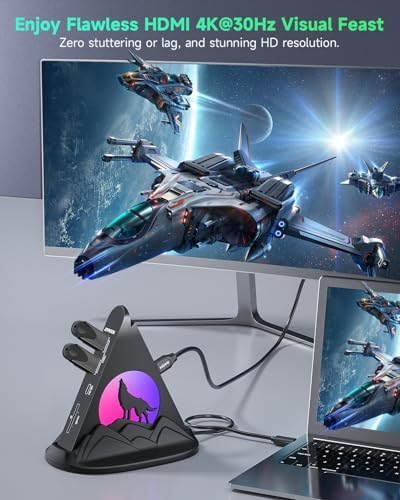 Experience Unmatched Connectivity with the 8-in-1 USB C Hub Multiport Adapter – 4 K HDMI Output, 100 W Power Delivery, and Vibrant RGB Lighting for Mac Book, Surface & i Mac – Effortless File Transfers with USB-A 3.0, USB-C, and SD Card Reader – Your Go-To Accessory for Enhanced Productivity and Seamless Device Integration