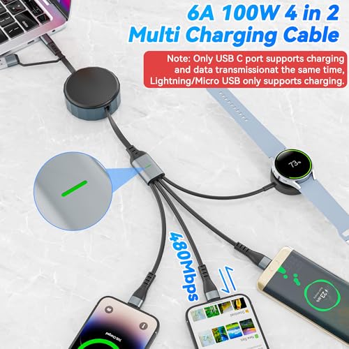 Ultra-Fast 100 W Retractable Charging Cable for Apple & Samsung – Compact USB-C to Lightning Solution for i Phone, i Pad, and Galaxy Watch 6/7 – Durable Travel-Friendly Multi-Device Charger for Tech Enthusiasts