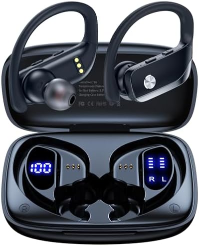 BMANI Bluetooth Wireless Earbuds – 48-Hour Playback Sport Headphones with LED Battery Display, Over-Ear Design & Secure Earhooks, Perfect for Active Lifestyles and Hands-Free Calls, Enhanced Compatibility for Seamless Device Pairing – Ideal for Workouts and Daily Commutes