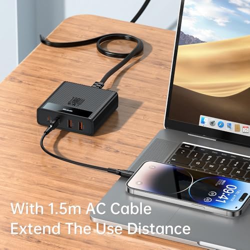 Mcdodo 100 W Fast Charging Station – 4-in-1 Multiport USB Hub with 2 USB-A & 2 USB-C for Rapid Power Delivery – Ga N Technology Desktop Charger for i Phone, i Pad, Android, Mac Book – Includes 1.5 m AC Power Cable for Optimal Placement and Enhanced Device Compatibility