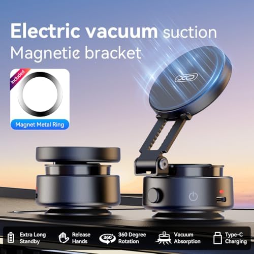 Electric Vacuum Magnetic Suction Phone Holder for Magsafe,360° Adjustable Magnetic Car Phone Mount,Foldable Portable Cell Phone Holder for iPhone 16/15/14/13/12 Series (Not Charge Phone) – Enhanced Compatibility and Speed
