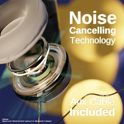 Winnie The Pooh Wireless Bluetooth Headphones | Over-Ear Disney Audio Headset with Built-in Mic | 15-Hour Playtime for Ultimate Listening | Perfect Gifts for Disney Fans of All Ages | Comfort-Focused Design with Enchanting Sound Quality | Broad Compatibility with Bluetooth Devices