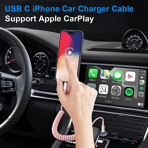 Revolutionize Your Charging Experience with the MFi Certified Pink Coiled i Phone Lightning Cable – 3 FT USB C to Lightning Car Charger for Fast Data Sync and Enhanced Compatibility with i Phone 14, 13, 12, 11 Pro Max, Mini, SE, XS, XR, X, 8, 7, 6, 5 – Tangle-Free and Stylish Accessory for On-the-Go Connectivity