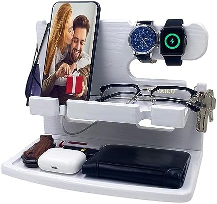 Gifts for Men Women Dad Husband Boyfriend Wood Phone Docking Station Nightstand Organizer for Men Birthday Gifts (Dark Brown) – Enhanced Compatibility and Speed