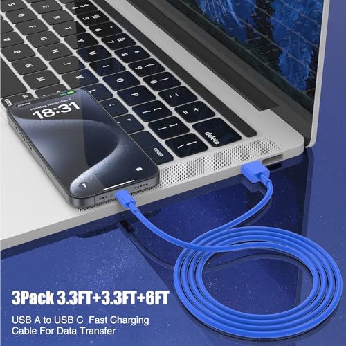 6 FT USB A to USB C Carplay Charging Cable – 3-Pack for i Phone 15/16, i Pad Pro/Air/Mini, Samsung Galaxy S25/S24/S23, and Mac Book – Fast Charging & High-Speed Data Transfer for Enhanced Compatibility on the Go