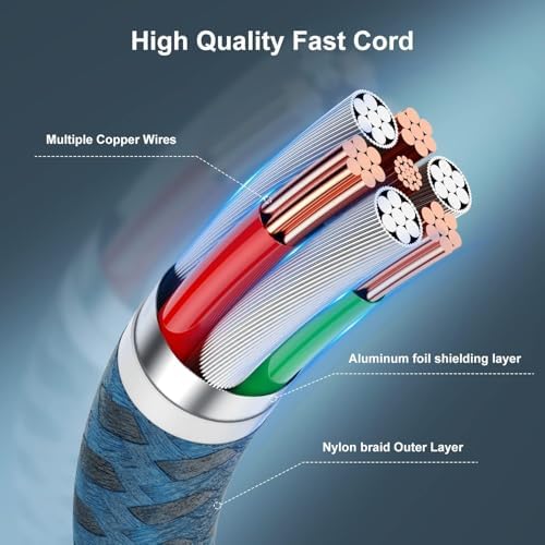 Essri 10 FT Nylon Braided i Phone Charger Cord 2-Pack – Fast Charging Lightning Cable for i Phone 14, 13, 12, 11, X, XS, XR, and 15 – Durable Blue 10 Foot Charging Solution for Ultimate Convenience and Style