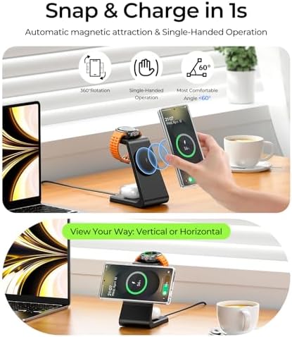 Magnetic Wireless Charging Station for Samsung Devices – 3-in-1 Fast Charging Hub for Galaxy S25, S24, S23, Z Fold 7, Flip 7, Galaxy Watch Ultra/8/7/6, and Galaxy Buds – Effortless Magnetic Alignment, Enhanced Compatibility, and Sleek Design for Home and Office Use – Premium Safety Features with Smart Chip Protection – Perfect Gift for Tech Enthusiasts