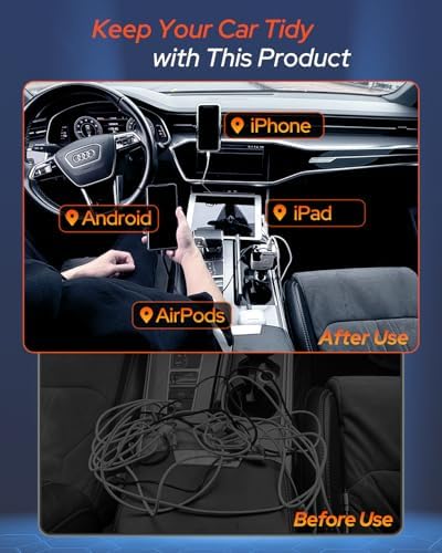 Ultimate 4 in 1 Retractable Car Charger Adapter – 66 W Fast USB-C Charger with Dual 31.5 Inch Cables & Dual USB Ports for i Phone, Android, Galaxy, Pixel, i Pad – Sleek Black Design for Effortless Multi-Device Charging on the Go