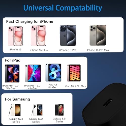 Auorld 30 W USB-C Fast Charger with 10 FT Cable – High-Performance Rapid Charging for i Phone 15/16, i Pad, Samsung Galaxy & Google Pixel – Stylish Purple Design for Maximum Flexibility and Compatibility on the Go