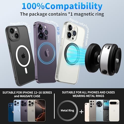 Ultra-Strong Magnetic Car Phone Holder with Vacuum Suction for Any Smooth Surface – 360° Rotating MagSafe-Compatible Phone Mount for iPhone/Android, Dashboard Windshield Car Accessories. Black – Enhanced Compatibility and Speed