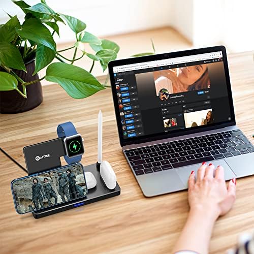 Ultimate WAITIEE 5-in-1 Wireless Charging Station for Apple Devices – Rapid Charge Dock for i Phone 13/12/11, All Apple Watch Models, Air Pods, and Apple Pencil – Elegant Black Finish with Enhanced Safety Features for Streamlined Charging Efficiency