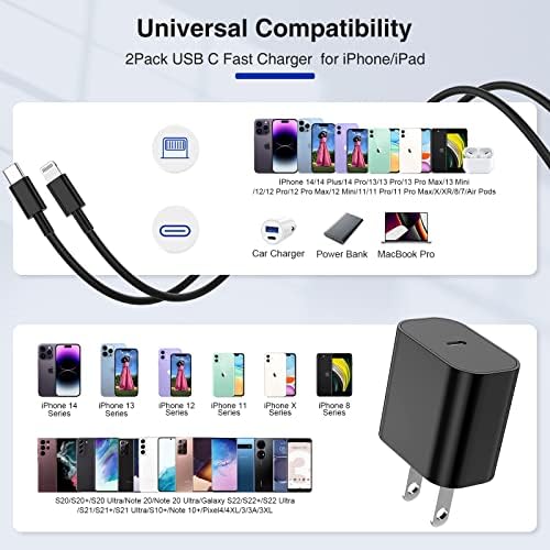 Ultra-Fast 20 W i Phone Charger with 10 ft USB C to Lightning Cable – Stylish Pink Fast Charging Block for i Phone 14 Pro Max, 13, 12, 11, XS, SE, i Pads & Air Pods – Unmatched Compatibility & Durability for On-the-Go Power