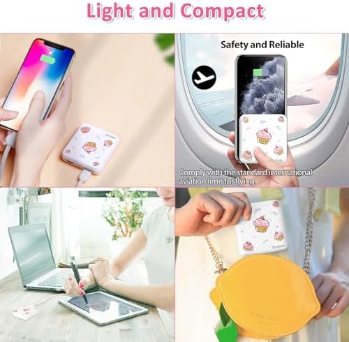 Yoobao 10,000 m Ah Cute Cake Portable Charger – PD 20 W USB-C Power Bank for Fast Charging i Phone 14/13, i Pad, Android & Samsung – Stylish Mini Battery Pack for Girls & Kids Travel – Ultimate Compatibility & Performance
