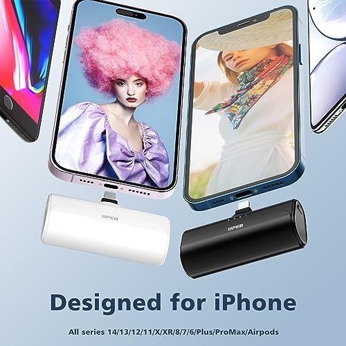 Compact 5000 m Ah Portable Phone Charger for i Phone – 2-Pack MFi Certified Power Bank with Built-in Cable for Rapid Charging – Lightweight, Travel-Ready External Battery for i Phone 14/13/12/11/XR/X/SE/8/7/6 Pro Max – Ultimate Convenience and Dependability