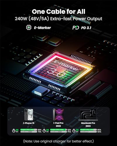 Fasgear High-Power 240 W Retractable USB C to C Charging Cable – Ultra-Fast 5 A Power Delivery for i Phone 15 Plus & Samsung Galaxy S23 – Compact and Durable Tangle-Free Design for Effortless Portability and Efficiency