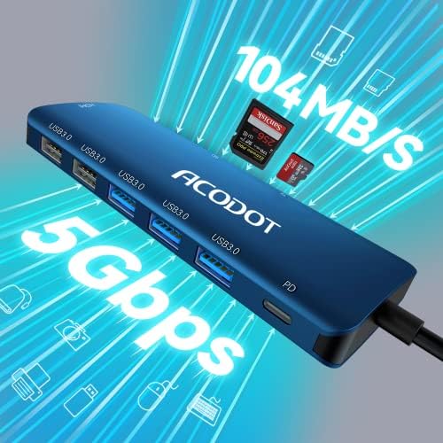 Acodot 9-in-1 USB C Hub: Ultimate 4 K HDMI Adapter with 3 USB 3.0 Ports, SD/TF Reader & 100 W Power Delivery – Stylish Purple Multiport Hub for Mac Book, HP, XPS & More – Boost Your Productivity with Seamless Connectivity and Fast Charging