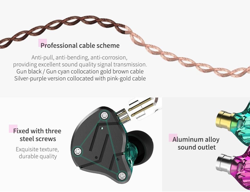 KZ ZSN Dual Driver In-Ear Monitor Earbuds with Detachable Cable – Exceptional Clarity & Hi-Res Noise Cancellation in Stylish Cyan, Perfect for Audiophiles and Everyday Use, Enhanced Compatibility for All Devices