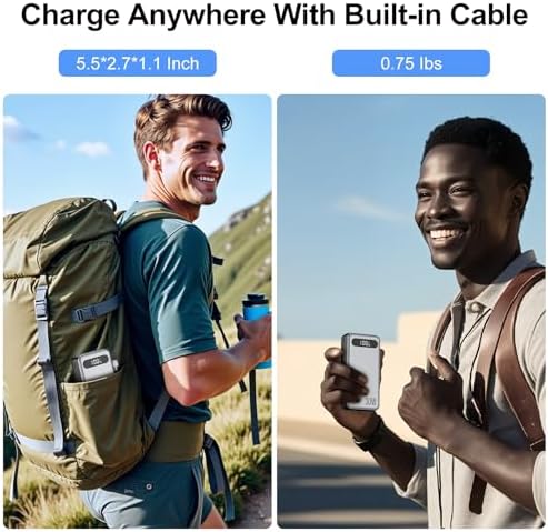 High-Speed 30 W PD 20000 m Ah Power Bank with Intelligent Display – Triple Output & Dual Input Charger for i Phone 15/16 Pro Max, Galaxy S24, Mac Book – Ultimate Versatile Portable Charging Solution with Integrated USB Cable for Effortless On-the-Go Power