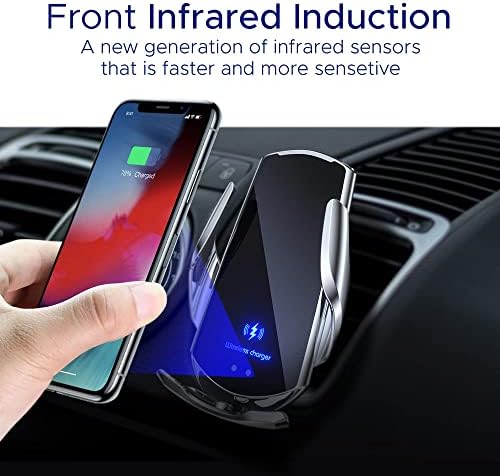 Revolutionary Wireless Car Charger Mount – Fast Qi Charging for i Phone, Android & Qi Devices with Auto-Clamping System – 360° Rotatable Phone Holder in Sleek Silver Finish – Effortless Convenience for Navigating & Driving