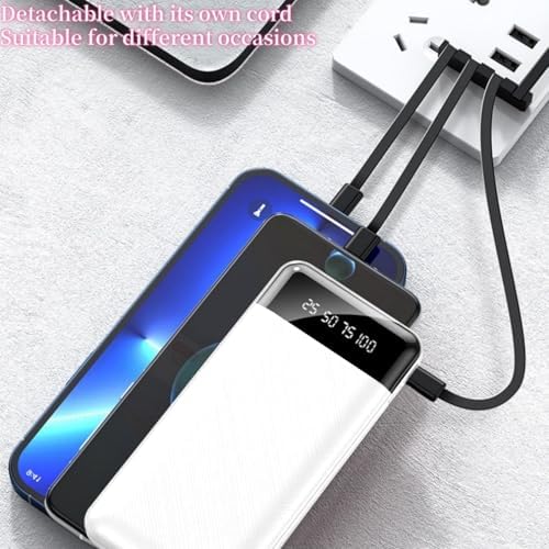 LUITON Ultra-Slim 10000 m Ah Portable Charger with Built-In USB-C Cable – Fast Charging Power Bank for Seamless Device Connectivity (White) – Perfect for Travel and Daily Use