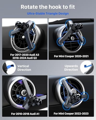 Premium Car Vent Phone Mount for Mercedes Benz & Mini Cooper – Elegant Design for Enhanced Compatibility with Big Phones and Thick Cases – Effortless Installation and 360-Degree Rotation for Safe Navigation – Elevate Your Driving Experience with Luxury Automotive Accessories