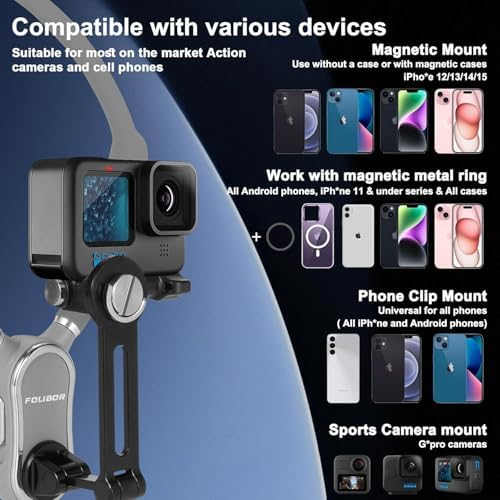 Magnetic Neck Phone Holder – 4-in-1 Hands-Free Mount for i Phone, Android, and Go Pro – Enhanced POV & Vlog Recording Accessory with Adjustable Comfort Neckband – Lightweight & Travel-Friendly Design for Effortless Content Creation – Ideal for Adventurers and Creators