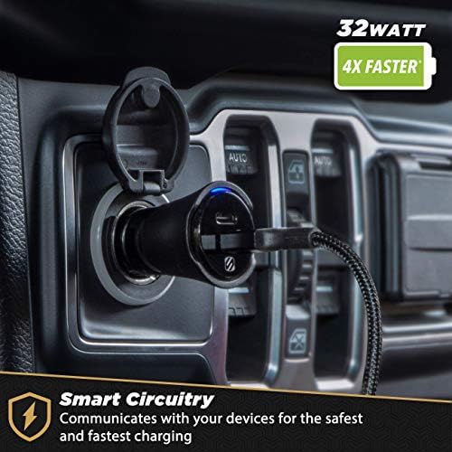 Scosche M Power Volt 40 W Dual Port USB-C Car Charger – Fast Charging Adapter for i Phone, Galaxy & All USB-C Devices, Flush Cigarette Lighter Design, Sleek & Compact Automotive Power Solution for On-the-Go Convenience