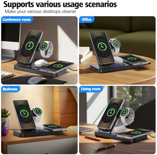 Ultimate 6-in-1 Wireless Charging Station for Samsung Devices – Fast 30 W Dual Wireless Charger with Adjustable Clock and 7-Color Night Light – Compatible with Galaxy S25, Galaxy Buds, and Galaxy Watch – Perfect for Home, Office, and Travel Use – Safe Charging with Intelligent Control and Slip-Resistant Design – Ideal Gift for Samsung Enthusiasts