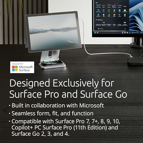 Kensington Elevated Surface Pro Stand – Adjustable Tablet Holder for Ergonomic Desk Setup, Non-Skid Design in Sleek Silver Finish, Portable and Compatible with Multiple Surface Pro Models for Enhanced Comfort and Productivity