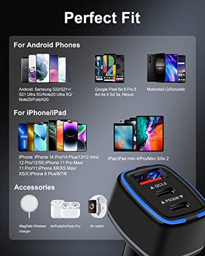 AILKIN 56 W PD USB C Car Charger – Ultra-Fast Multiport Charging Solution with 3 Ports for i Phone, Samsung Galaxy, LG, Google Pixel, and More – Compact, Safe, and High-Efficiency Automotive Charging Adapter for All Your Devices