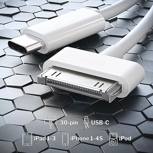 Upgrade Your Apple Connectivity with 30-Pin to USB-C Adapter Cable – 3 ft Durable Data Transfer & Charging Solution for i Phone, i Pad, i Pod – High-Speed Syncing & Sleek White Design for Enhanced Performance