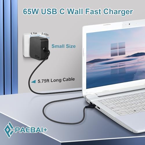 High-Speed 65 W USB-C Charger for Lenovo Think Pad, HP Elite Book, Dell Latitude, Mac Book Pro, and More – Universal Power Adapter with PD Fast Charging, Enhanced Safety Features, and Broad Compatibility for Laptops and Smartphones