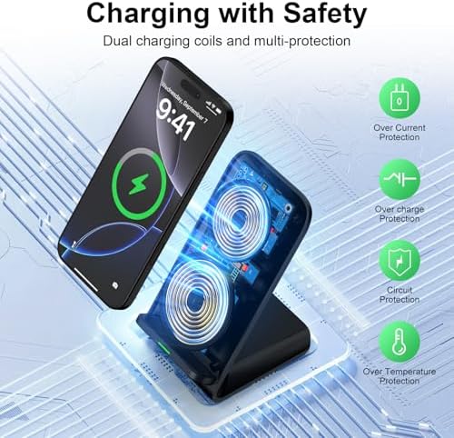15 W Fast Wireless Charging Stand for Samsung Galaxy S25 Ultra, S24, S23, S22, S21 & Motorola Phones – Sleek Desktop Charger with QC Adapter for Optimal Performance, Qi-Compatible Convenience, and Enhanced Device Compatibility