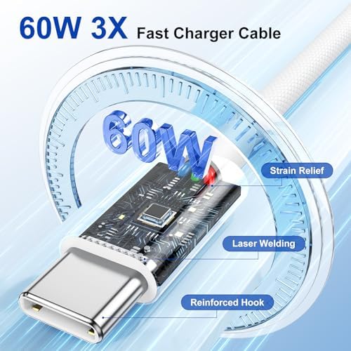 Apple i Phone 15 Charger Cable Trio – 6 ft USB-C to USB-C Fast Charging Set for i Phone 15, Mac Book & i Pad 12.9 – Superior Durability & Enhanced Compatibility for Effortless Powering Solutions