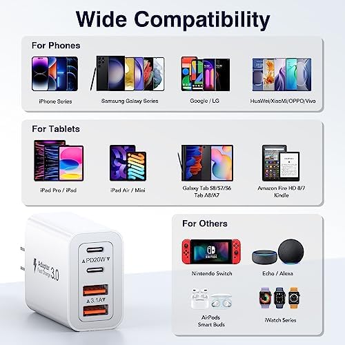 40 W USB C 4-Port Wall Charger 2-Pack – Ultra-Fast Charging Adapter for i Phone 16, i Pad Pro, Nintendo Switch & More – High-Speed PD & QC Technology for Multiple Devices – Compact & Stylish Red Design – Perfect for Travel and Daily Use