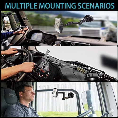 Truck Phone Holder Mount,Car Phone Holder,Dashboard Windshield Phone Holder 16.9 inch Long Arm,Super Suction Cup Compatible with Pickup Truck,Commercial Truck and All Phone,Black – Enhanced Compatibility and Speed