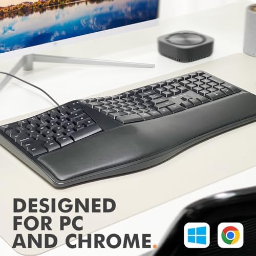 Unlock Ultimate Comfort with the X9 Wired Ergonomic Keyboard – Cushioned Wrist Rest & Split Design for Effortless Typing – Perfect USB Keyboard for PC, Laptop & Chrome – 110 Precision Keys & 5 ft Cable for Enhanced Productivity