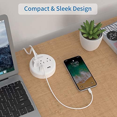 NTONPOWER 2 Prong Power Strip with 9.8 ft Extension Cord – Essential Wall-Mountable Solution for Non-Grounded Outlets with 3 AC Ports & 2 USB Charging Ports – Perfect for Modern Homes and Vintage Spaces
