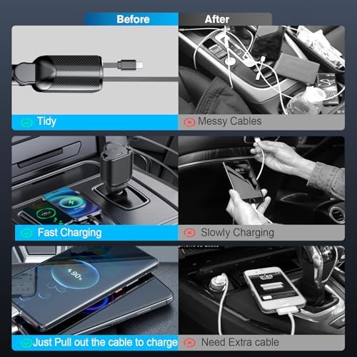 Experience Ultimate Power on the Road: PLDHPRO 80 W Retractable Car Charger – 4-in-1 Fast Charging Adapter with Dual Type-C Cables for i Phone 16, i Pad, and Samsung – Essential Vehicle Accessory for Efficient Charging and Easy Storage – Perfect Gift for Tech Enthusiasts and Travelers
