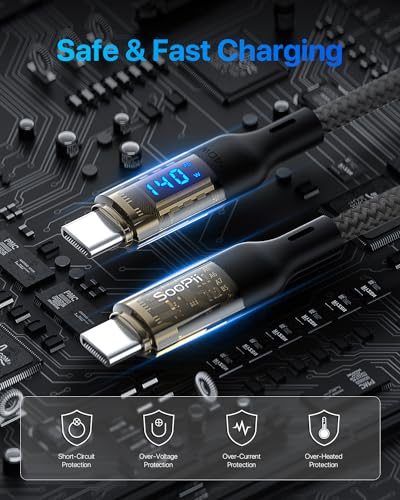 Transform Your Charging Setup with SOOPII 240 W USB C to USB C Cable – 10 ft Durable Power Cable Featuring LED Display for Fast Charging Mac Book Pro, i Phone 16/15 Pro Max, Galaxy S23 Ultra & More – High-Performance, Versatile Design for All Devices
