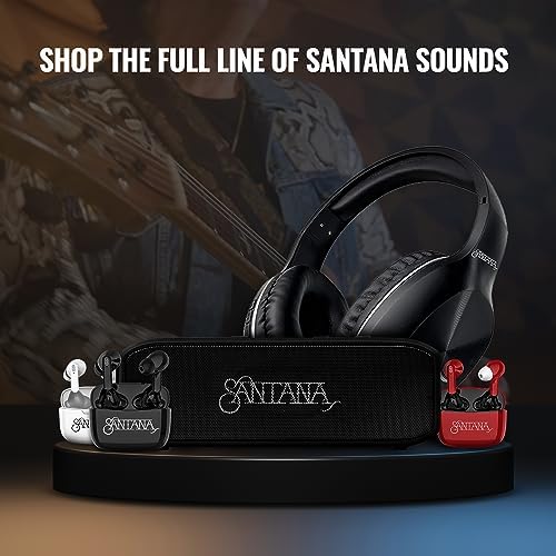 SANTANA BY CARLOS SANTANA Rio Wireless Bluetooth Earbuds – Immersive Sound Quality with 64-Hour Playback, 100-Hour Standby, IPX5 Waterproof Rating, Compact USB Charging Case, LED Battery Indicator & Voice Assistant Support – The Definitive Audio Solution for Active Lifestyles in Elegant Black