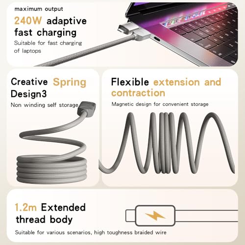 4-in-1 Supercharging Cable for Apple Devices – High-Speed USB-C & Type-C Charging Solution with Durable Spring Wire Design for Mac Book, i Pad, i Phone – Portable Multi-Functional Charging Accessory for Effortless Power Delivery