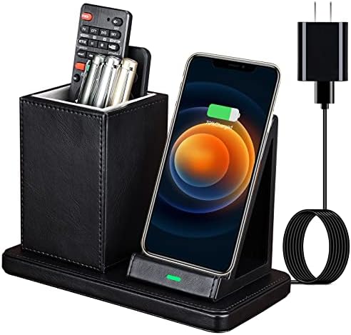 Sleek Marble Finish Wireless Charging Station with Desk Organizer – Fast Qi-Certified Charger for i Phone 13/12/11 Series, Effortless Device Power-Up & Luxurious Leather Accents for an Organized Workspace
