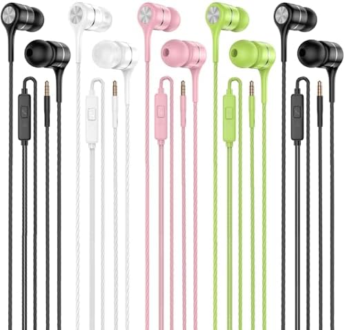 High-Performance Wired Earbuds with Microphone – 5 Pack Heavy Bass Headphones for Noise Isolation and Enhanced Compatibility with 3.5 mm Devices – Perfect for Music Lovers, Professionals, and Everyday Use