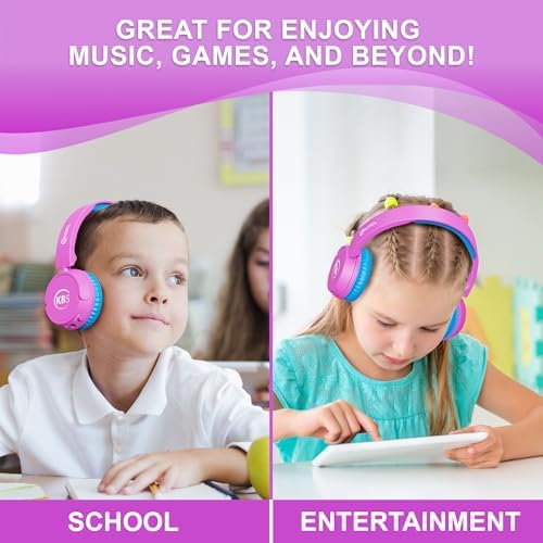 Contixo KB-5 Safe Listening Bluetooth Headphones for Kids – Foldable Over-Ear Design with 85 d B Volume Limiting – Stylish Pink & Blue Headphones for Comfortable Listening – Effortless Wireless Pairing with All Devices for Young Music Enthusiasts