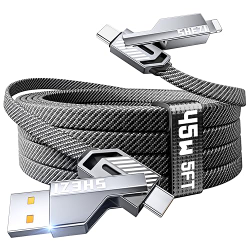 Ultimate 4-in-1 USB C to Lightning Charging Cable – 60 W High-Speed Power & Rapid Data Sync for i Phone, Samsung, i Pad – 10 FT Multi-Device Charger with Car Play & Android Auto Compatibility – Robust, Durable Design for Everyday Use