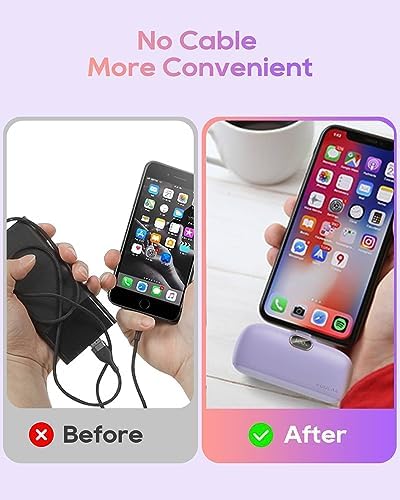 Compact 5000 m Ah Kuulaa Portable Charger for i Phone with Built-in Lightning Cable – Fast Charging Power Bank for i Phone 14/13/12/11/XR/XS/X/8/7/6 in Sleek White Design – Ultimate On-the-Go Charging Solution with Enhanced Compatibility