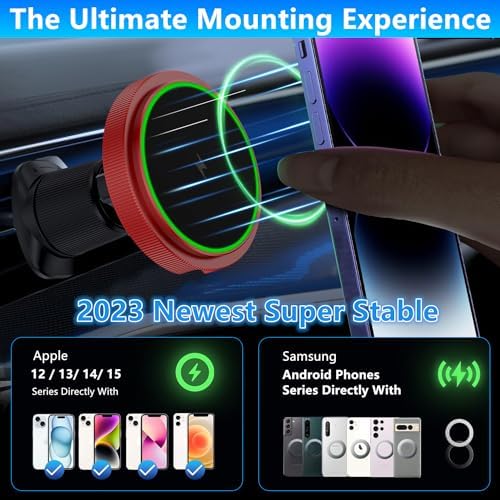 Magnetic Wireless Car Charger Mount for i Phone 16 & 15 – 15 W Fast Charging Air Vent Holder with 60 W Adapter – Secure Mag Safe Compatibility for Effortless Navigation and Hands-Free Driving