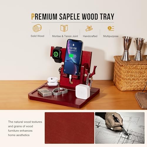 ONETIGRIS Nightstand Organizer, Gifts for Men Women Dad Husband Son Boyfriend Wife, Wood Phone Docking Station Gifts for Father’s Day, Birthday Mother’s Day and Valentine’s Day – Enhanced Compatibility and Speed