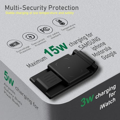 Revolutionize Your Charging Experience: 15 W 3-in-1 Foldable Wireless Charging Station for i Phone 11-16 Pro Max & Samsung Devices – Simultaneous Power for Apple Watch & Air Pods, Portable Design, Enhanced Speed & Compatibility